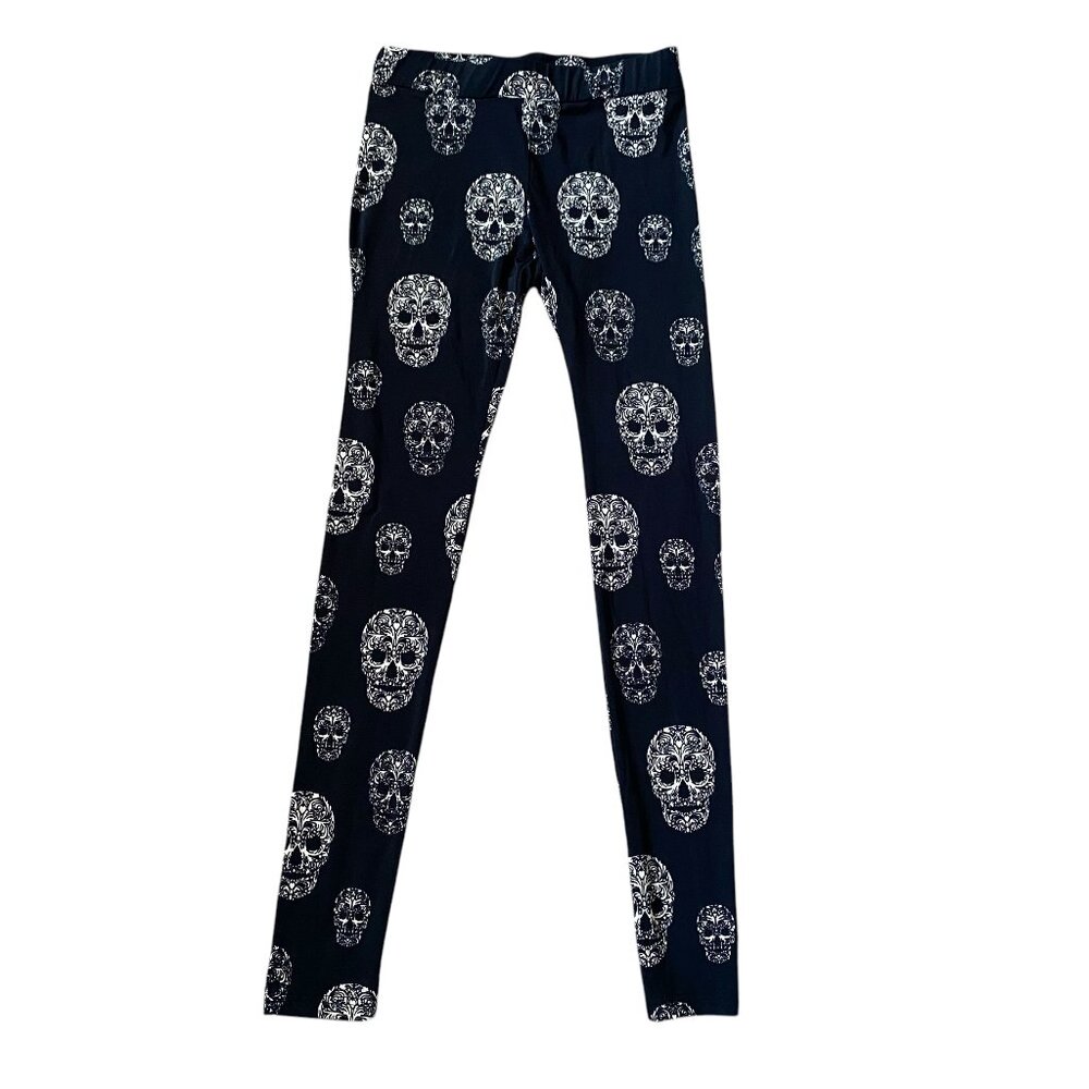 H&M Divided women's size 4 black skull stretchy pull on leggings pants